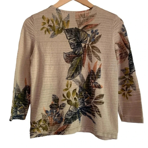 Vintage 90s Y2K Alfred Dunner Beaded Top PS Floral Cottagecore Ramie Cotton - Picture 2 of 14
